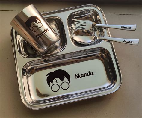 Personalized Stainless Steel Plate Set for Kids - Name fame