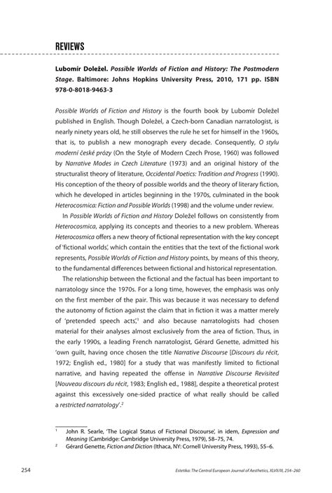 (PDF) Lubomír Doležel, Possible Worlds of Fiction and History: The ...