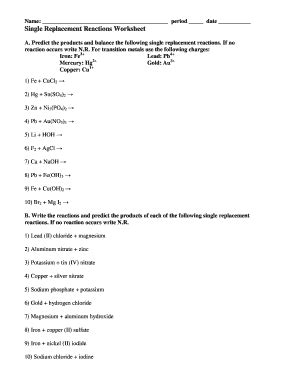 Single Replacement Worksheet - Fill Online, Printable, Fillable, Blank ...