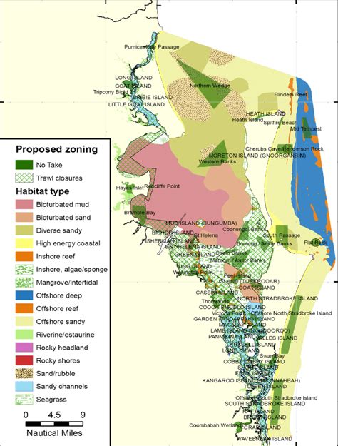 Map of Moreton Bay Marine Park showing habitat types and proposed... | Download Scientific Diagram