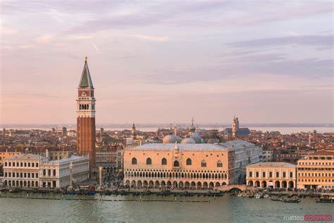 - Aerial view of the city at sunset, Venice, Italy | Royalty Free Image