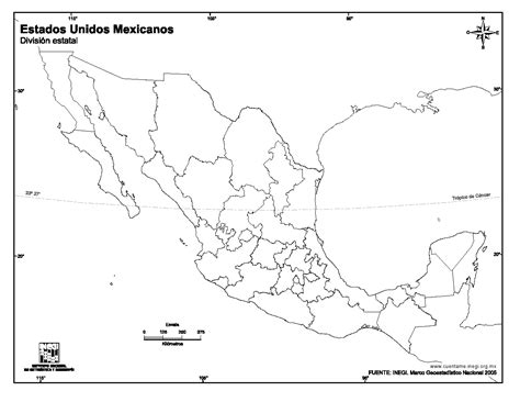 Mapa mudo de Estados Unidos Mexicanos. INEGI de México