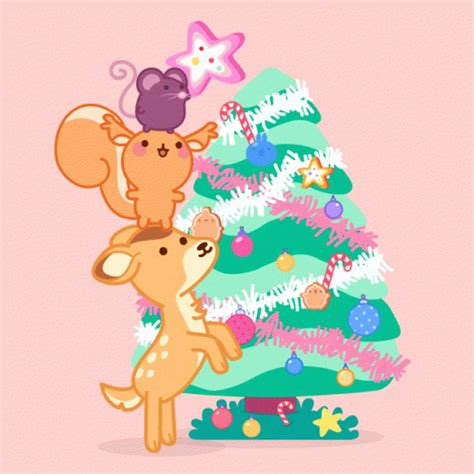 Kawaii Christmas Cartoon Animals GIF | GIFDB.com