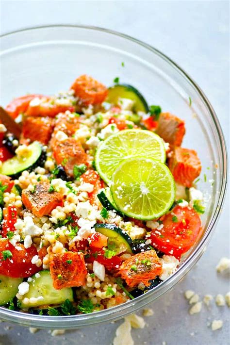 Greek Seared Salmon Couscous Salad