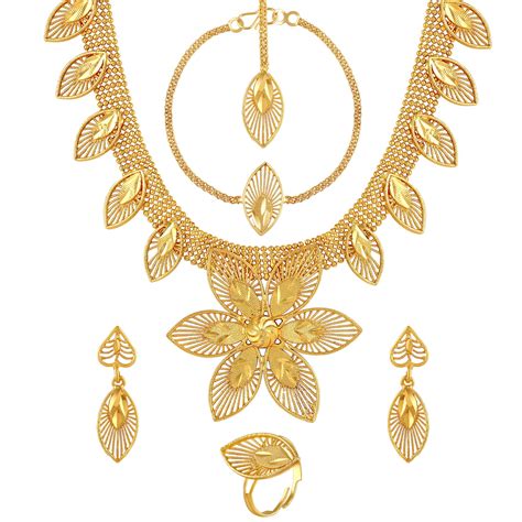 One Gram Gold Plated Necklace Set with Mangtikka - Shafalie’s Fashions