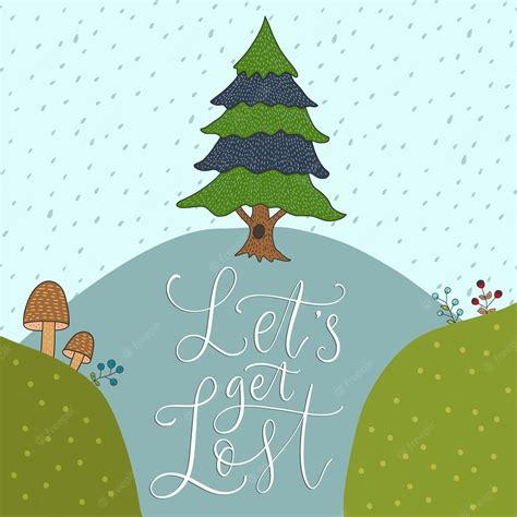 Premium Vector | Cartoon vector card with fir tree and hand drawn lettering quote