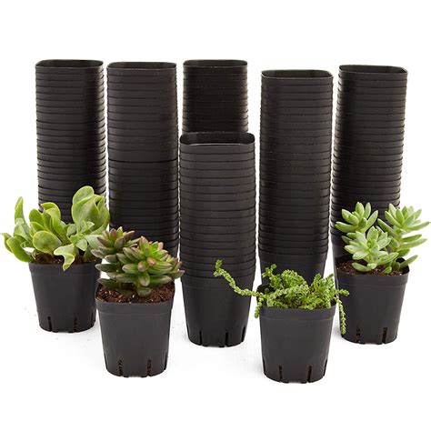 150 Pack Square Nursery Plastic Flower Pots Containers, 2.6 inch Black Mini Plant Container for ...