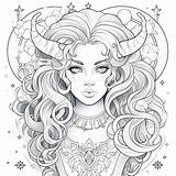 Coloring Page For Adults Woman Representing capricorn Zodiac Sign  sketch template