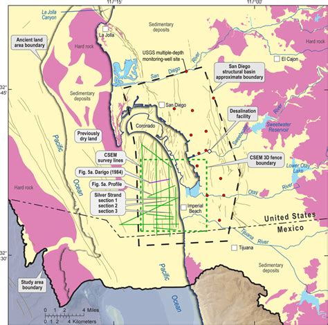 Map of San Diego area with simplified geology. Sedimentary deposits are ...