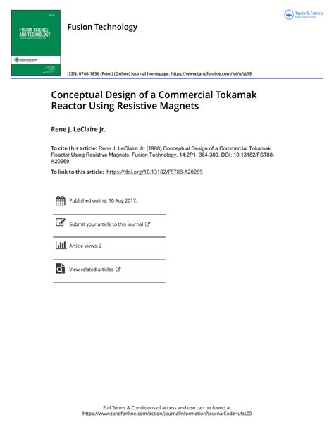 (PDF) Conceptual Design of a Commercial Tokamak Reactor Using Resistive Magnets