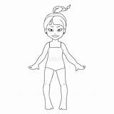 Little Cute Girl In A Swimsuit Coloring Page Outline Isolated On White  sketch template