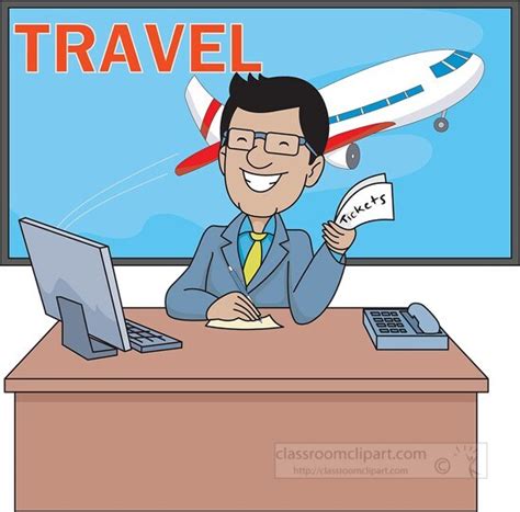 Travel Clipart-travel agent sitting at desk holding tickets clipart