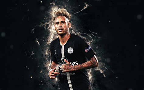 Download wallpapers Neymar JR, black uniform, brazilian footballers, striker, PSG FC, Ligue 1 ...