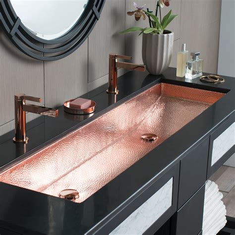 Native Trails Trough 48" Rectangle Copper Bathroom Sink, Polished Copp ...