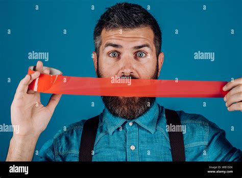 International Human Right day. man wrapping mouth by adhesive tape ...