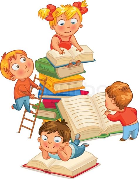 Children reading books in the library. ... | Stock vector | Colourbox