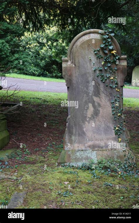 Neglected Old Weathered Victorian British Stone Gravestones, Headstones and Tombstones in a ...