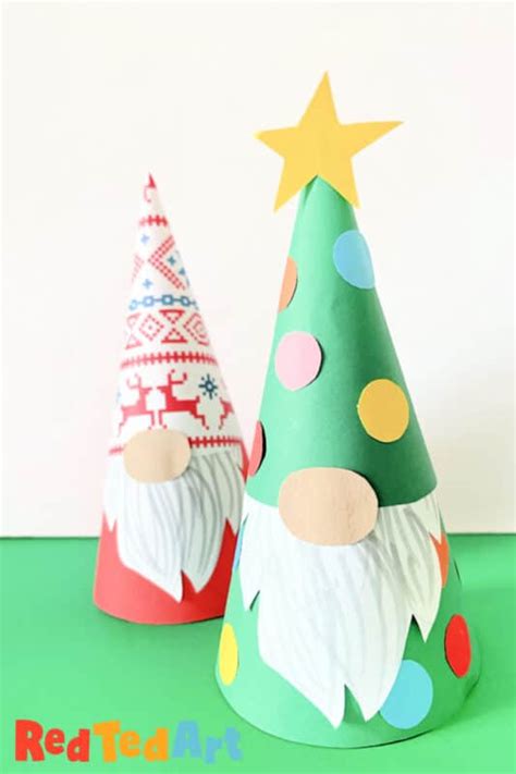 3d Paper Christmas Gnomes - Red Ted Art - Kids Crafts