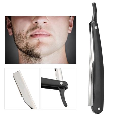 Barber Razor Straight Edge Hair Clipper Salon Folding Blade Razor with Blade Black Shaving Razor ...