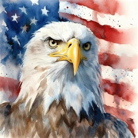 Premium Photo | Painting of a bald eagle with an american flag in the ...