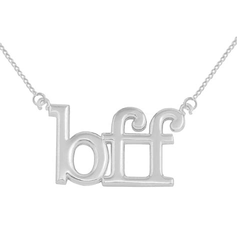 14k Solid White Gold BFF Best Friends Forever Sideways Pendant Necklace