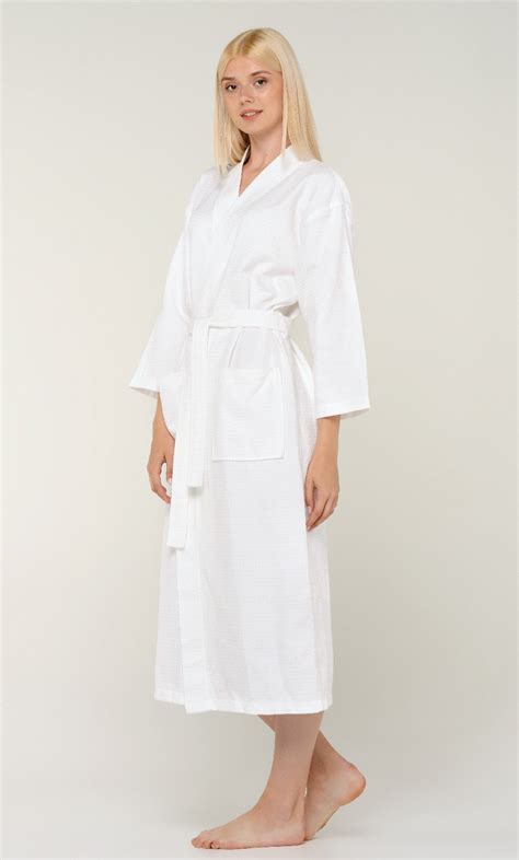 Turkish Cotton Waffle Weave Long Robe for Women - Initial-Impressions