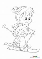 Cute Boy skiing  Coloring Pages For Kids sketch template