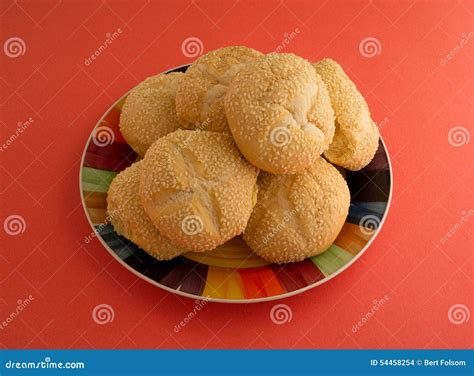 Sesame Seed Bulky Sandwich Rolls on a Colorful Plate. Stock Photo - Image of rolls, colorful ...