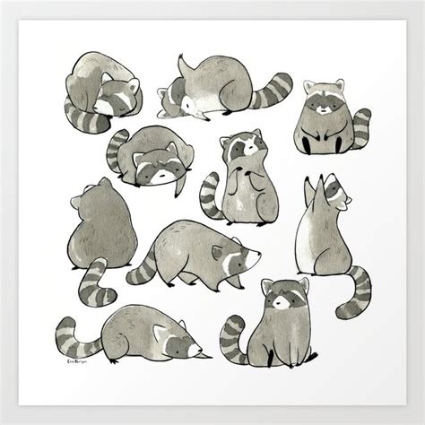 Delightfully Blobby Raccoons Art Print by Eloise Narrigan | Society6