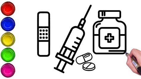 Learn how to draw medical set, Injection drawing, Medical bottle ...