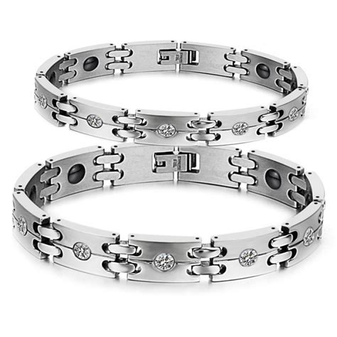 Popular Titanium Steel Bracelet with Import Brazilian Hematite Cubic Zirconia Inlaid Lovers ...