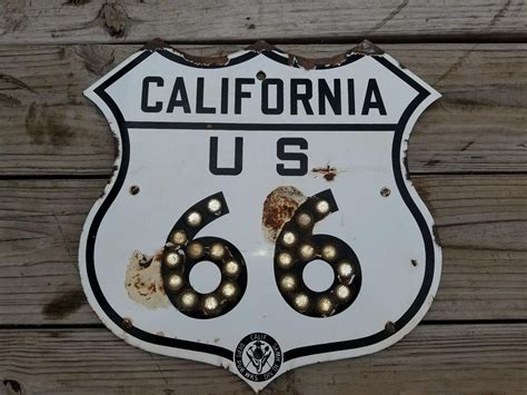 Original California US Route 66 Porcelain highway sign w/ Stimsonite ...