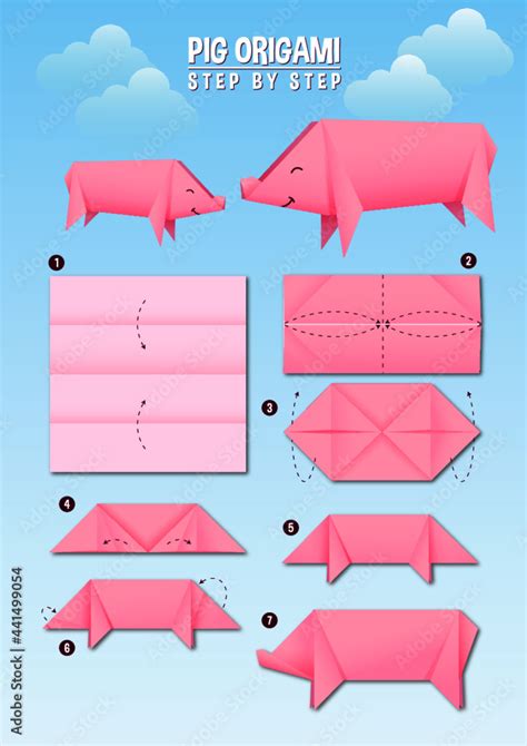 Pig Origami Instructions Stock Vector | Adobe Stock