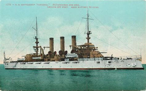 U.S.S. NAVY BATTLESHIP "VIRGINIA: (BB-13) POSTCARD | Us battleships, Battleship, Us navy ships