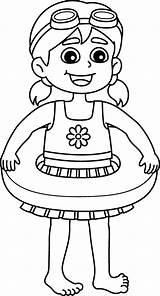 Girl In Swimsuit Outfit Isolated Coloring Page 26493216 Vector Art At  sketch template