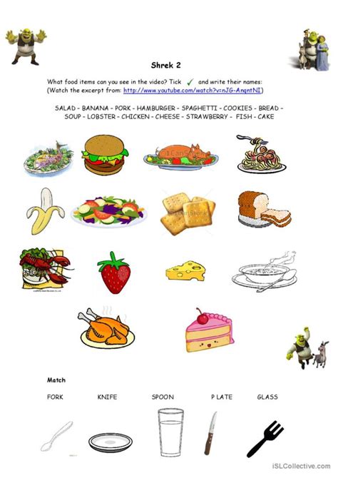 Shrek 2 - Food vocabulary warmer, fi…: English ESL worksheets pdf & doc