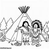 Two Native American In Front Of Teepee On Day Coloring  sketch template