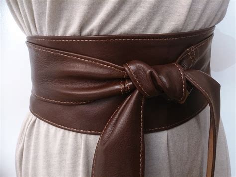 Brown Handmade Leather Obi Sash Wrap Tie Belt - Poltsa Boutique