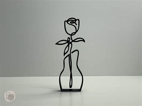 Minimalist Rose Flower Line Art Sculpture, Plant Art Decor, Home Office Decor, 3D Printed Art ...