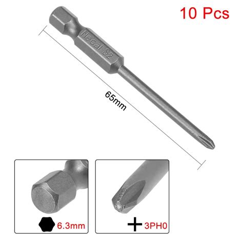 UXCELL 10pcs 65mm 1/4" Hex Shank 3mm PH0 Magnetic Phillips Head Screwdriver Bits S2 High Alloy ...