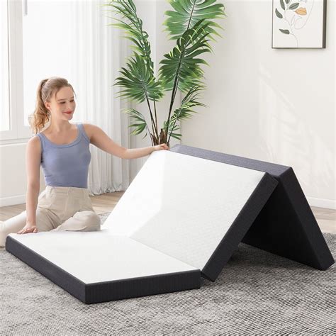 Portable Queen Size Folding Mattress, 4 Inch Tri-fold Gel Memory Foam ...