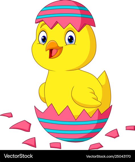 Cartoon little chick hatching from an easter egg Vector Image
