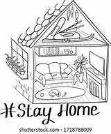 Coloring Book Stay Home Vector Line Stock Royalty Free  sketch template