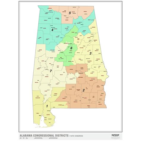 Alabama 2022 Congressional Districts Wall Map by MapShop - The Map Shop