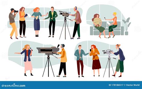 Journalist Interviews Vector Illustration, Cartoon News Presenters ...