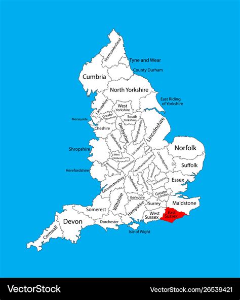 Map east sussex south east england uk Royalty Free Vector