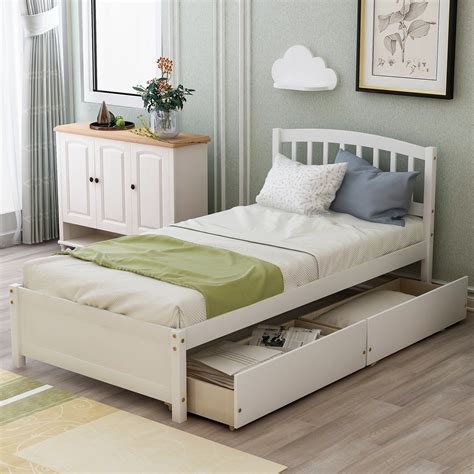 Twin Platform Storage Bed Wood Bed Frame With Two Drawers And Headboard - Cool Toddler Beds