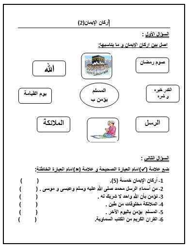 التربية الإسلامية ورقة عمل درس أركان الإيمان للصف الأول – ملفاتي | Islamic books for kids ...