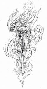 Human Torch Standing Coloring Pages sketch template