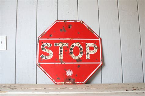 Vintage Stop Sign // Industrial Display by foxandforage on Etsy